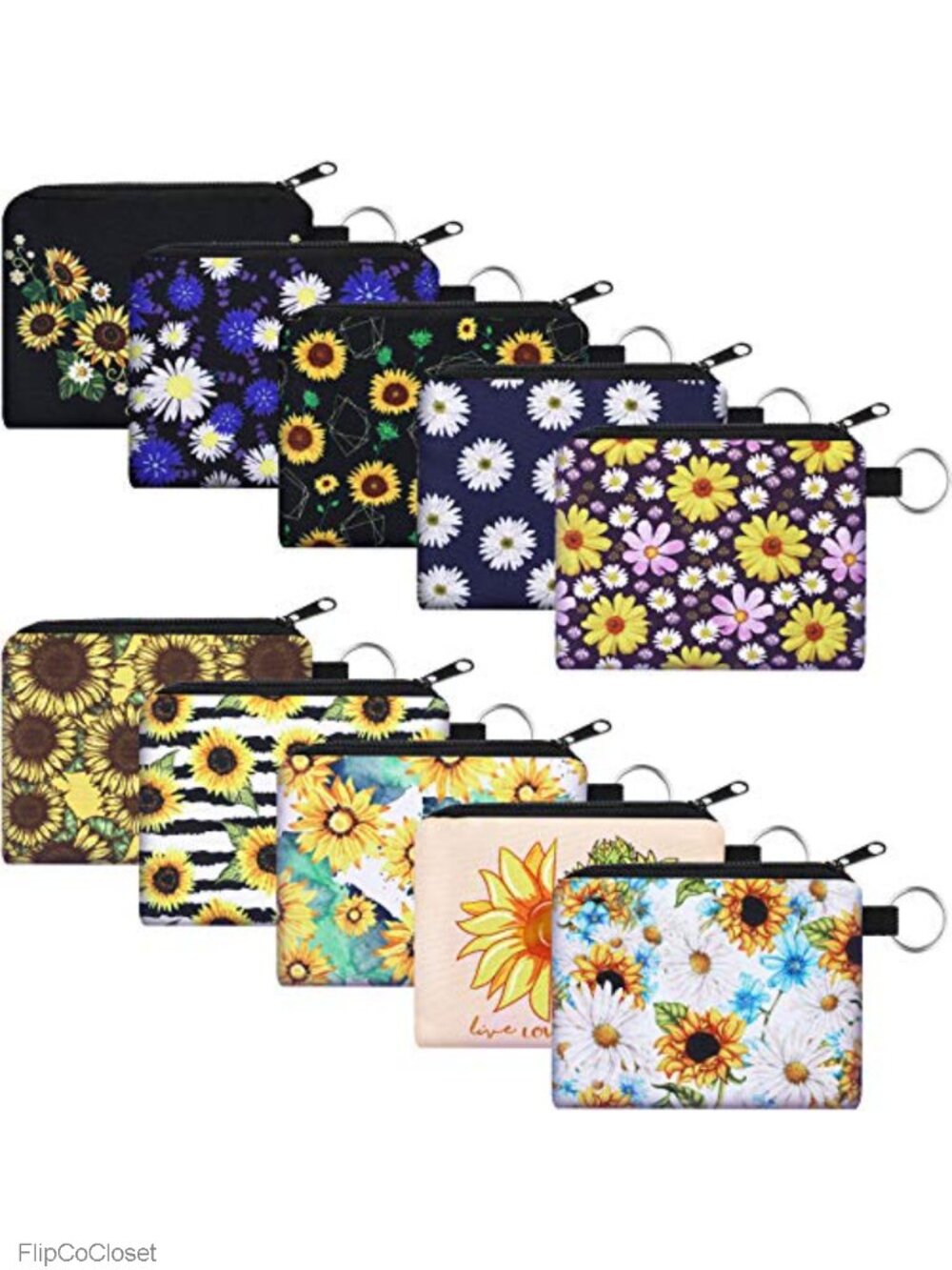 10 Pack Boho Polyester Coin Purse Pouch with Zipper Closure